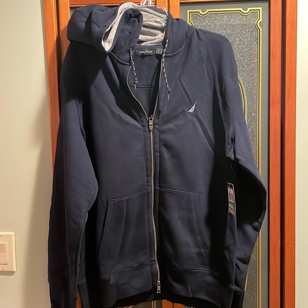 Men’s. Nautica zip up hoodie sweatshirt. Size large. New with tags. Blue.